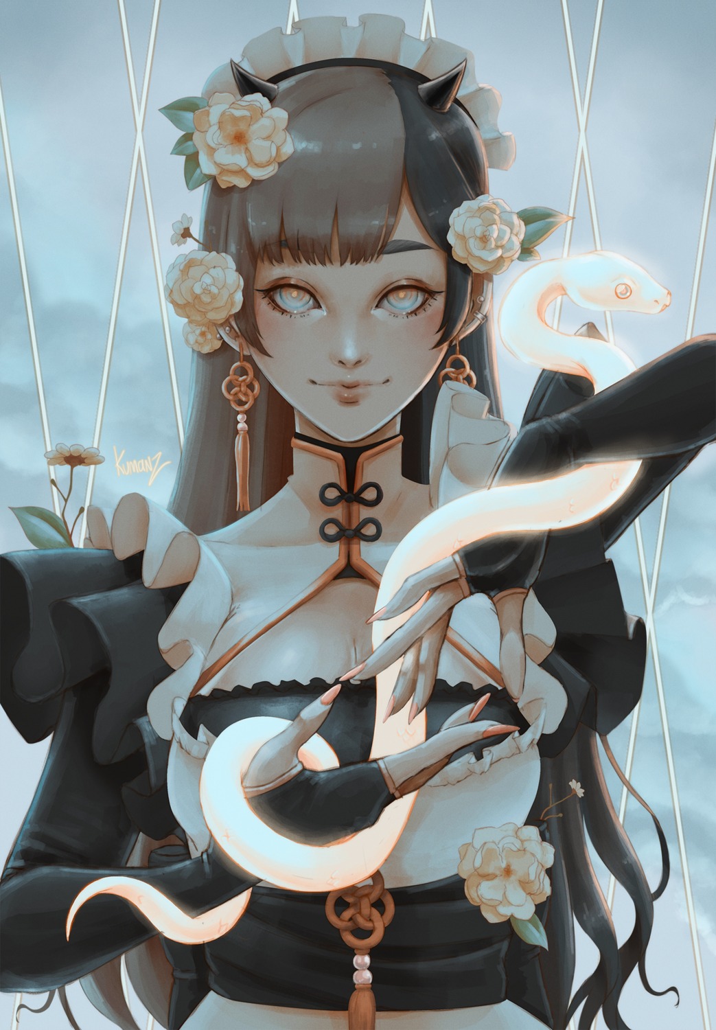 cleavage, horns, kumanz, maid