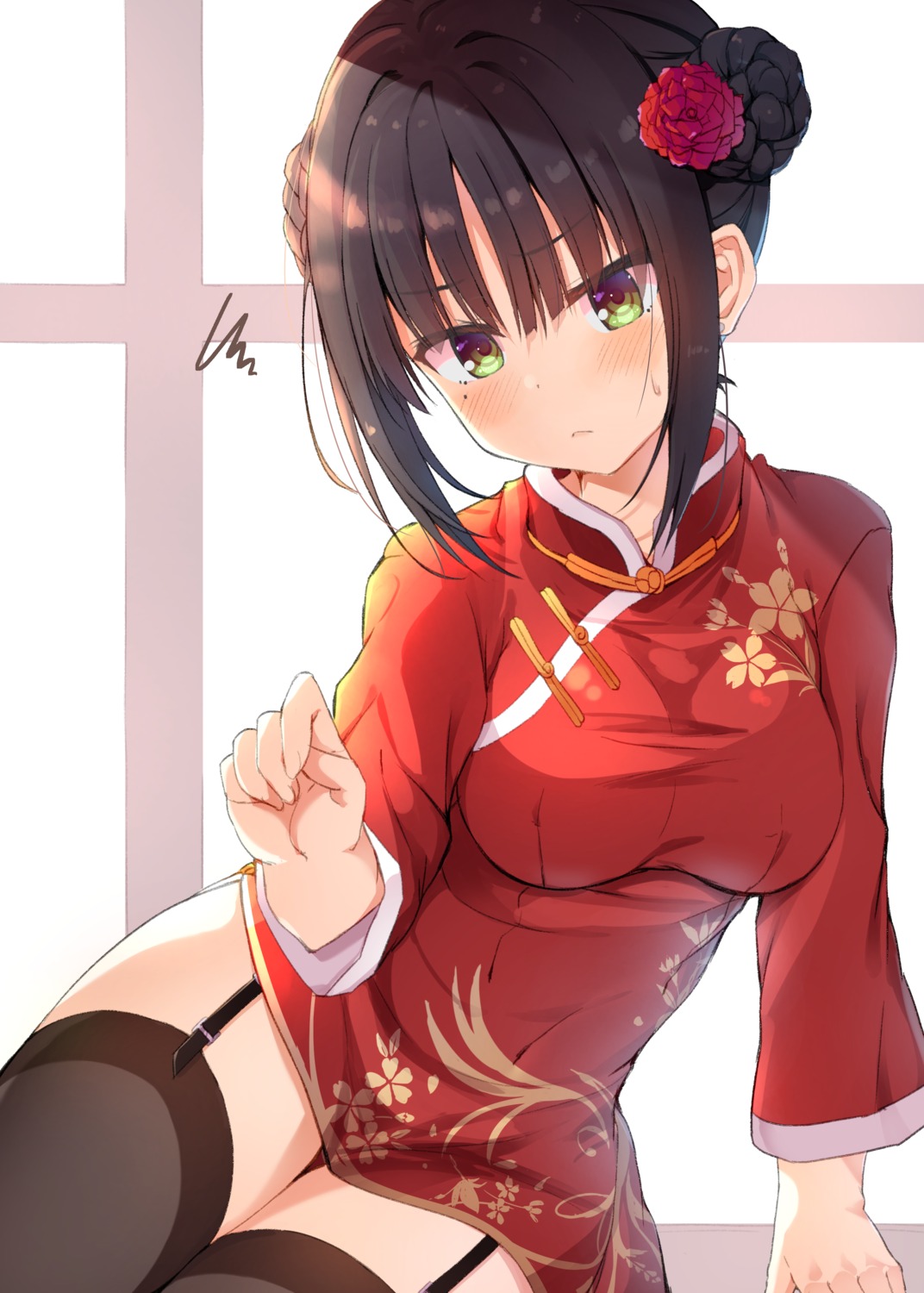 cafe_stella_to_shinigami_no_chou, chinadress, segaxtu, shiki_natsume, skirt_lift, stockings, thighhighs