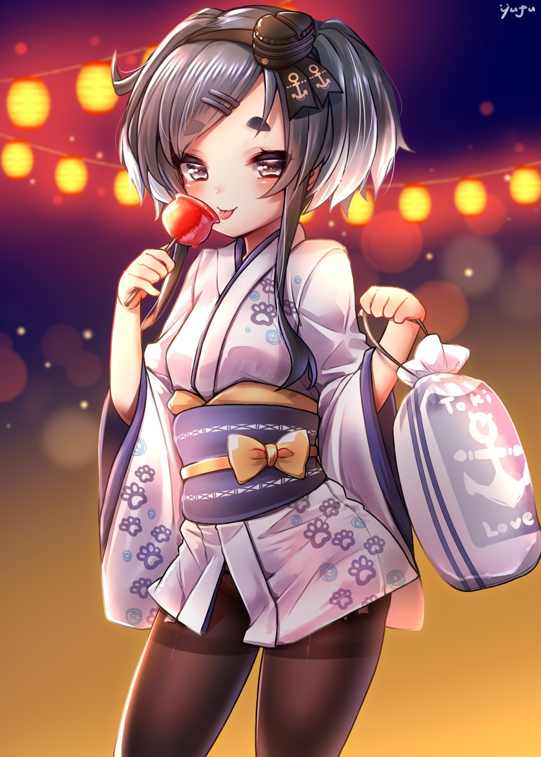 kantai_collection, pantyhose, tokitsukaze_(kancolle), yufukiri, yukata