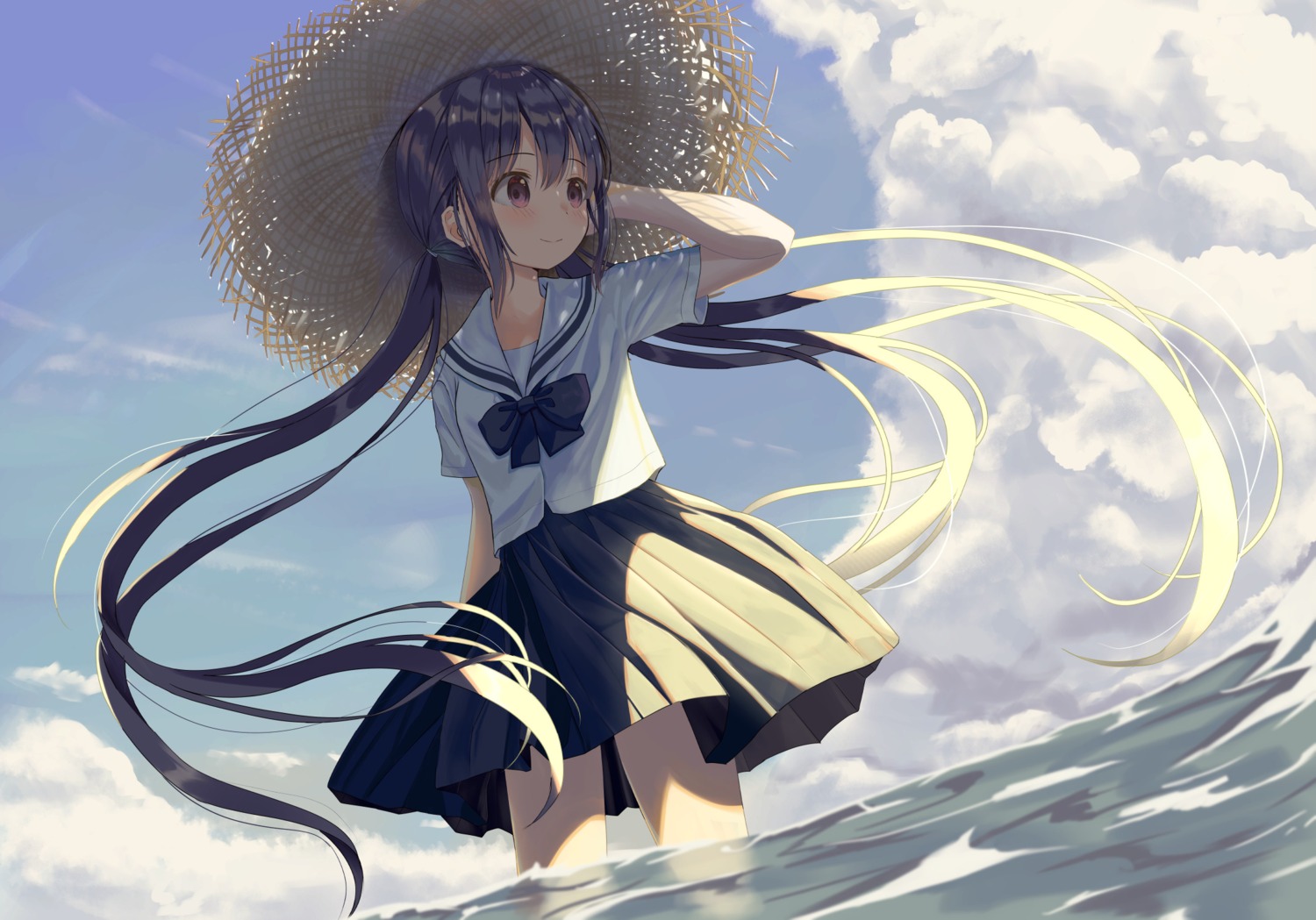 mimikaki_(men_bow), seifuku, skirt_lift, wet