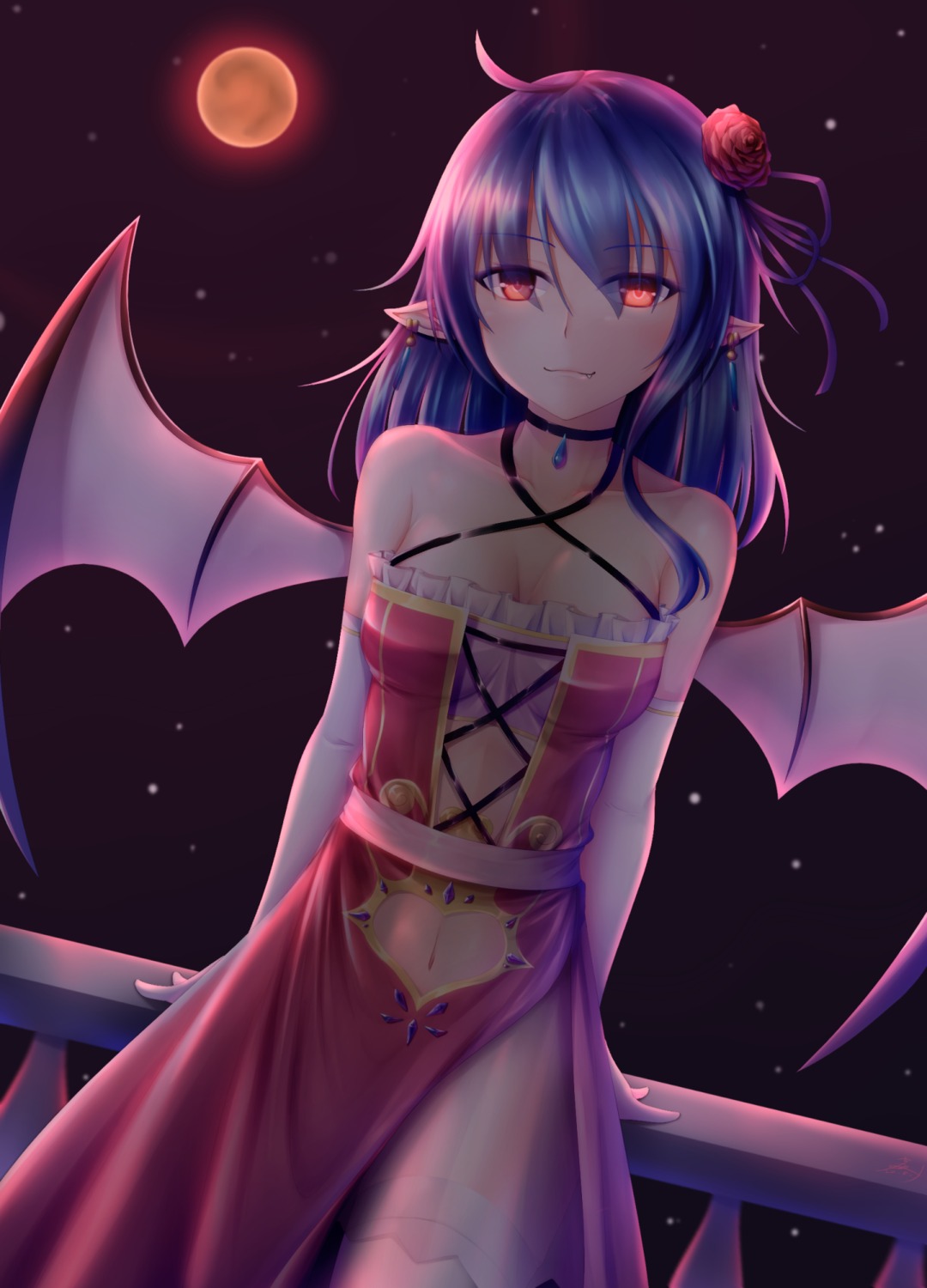 cleavage, dress, pointy_ears, remilia_scarlet, seiya_(iiseven), thighhighs, touhou, wings