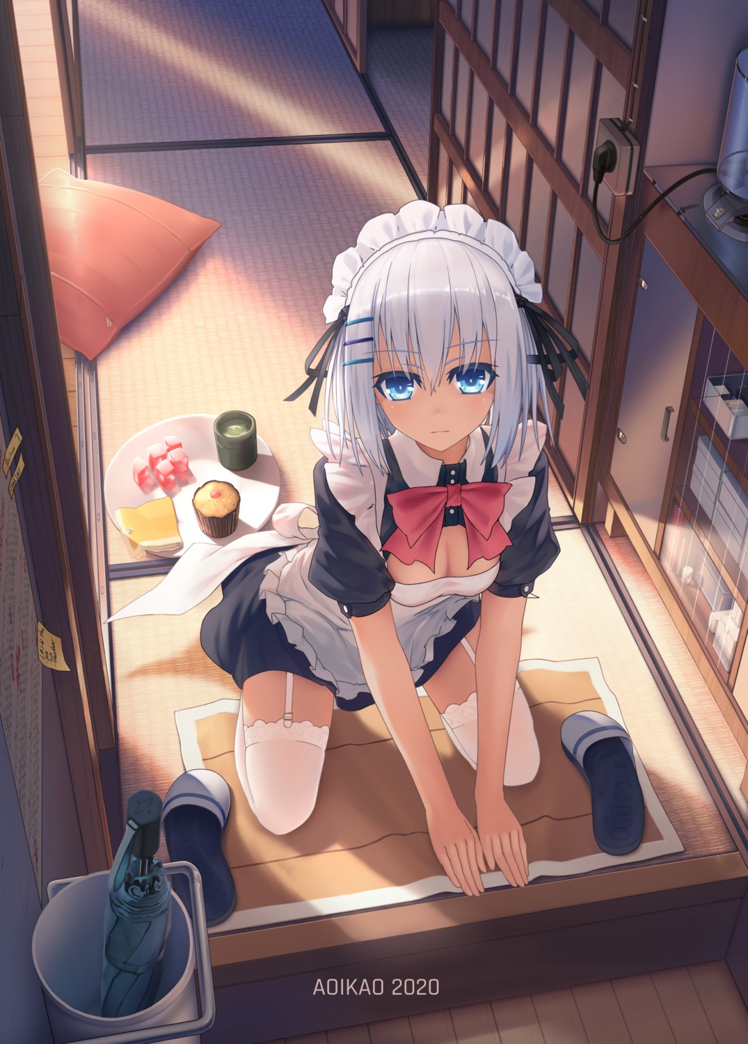 aoi_kao_(lsz7106), date_a_live, maid, skirt_lift, stockings, thighhighs, tobiichi_origami
