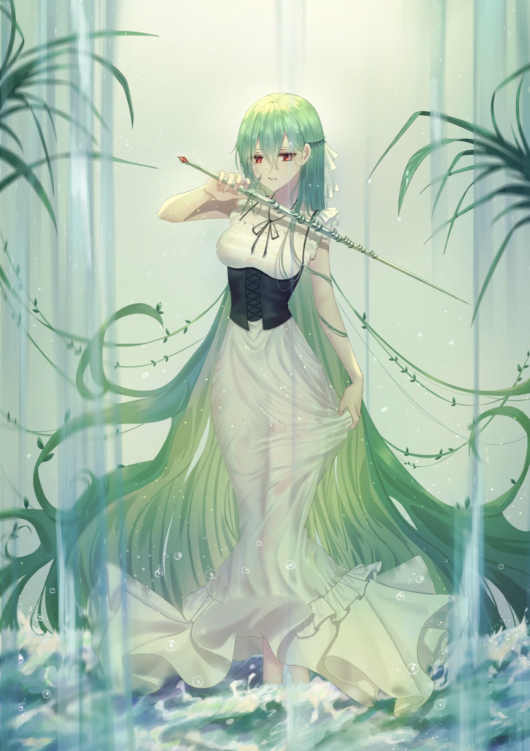 boori988, dress, see_through, sword, wet, wet_clothes