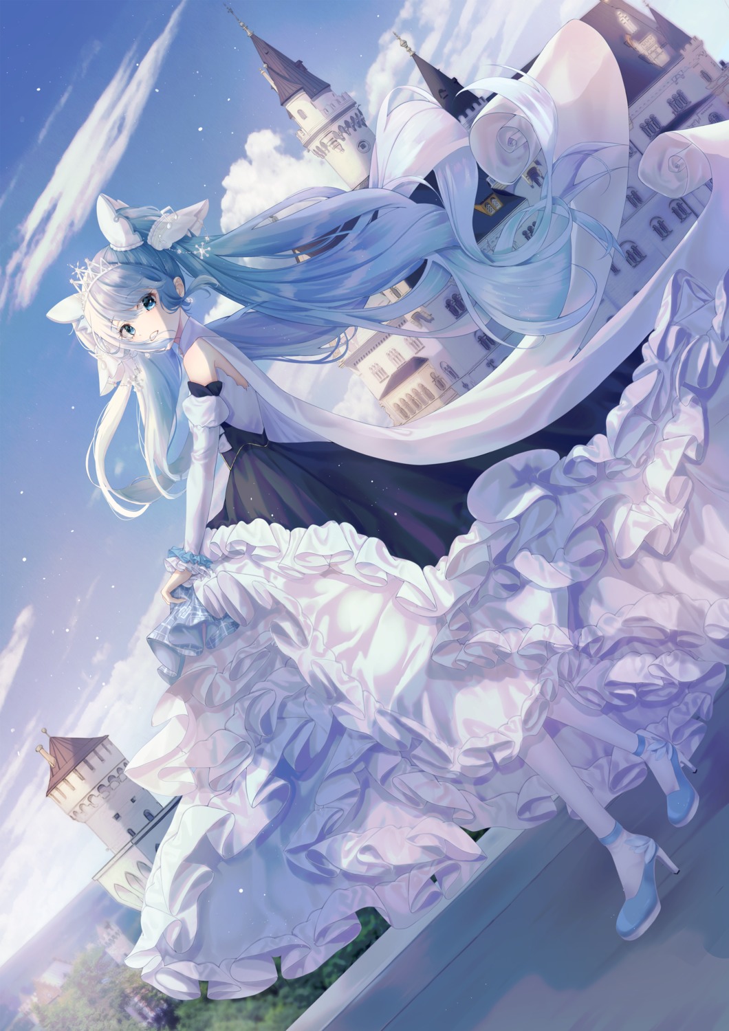 boori988, dress, hatsune_miku, heels, skirt_lift, vocaloid, yuki_miku