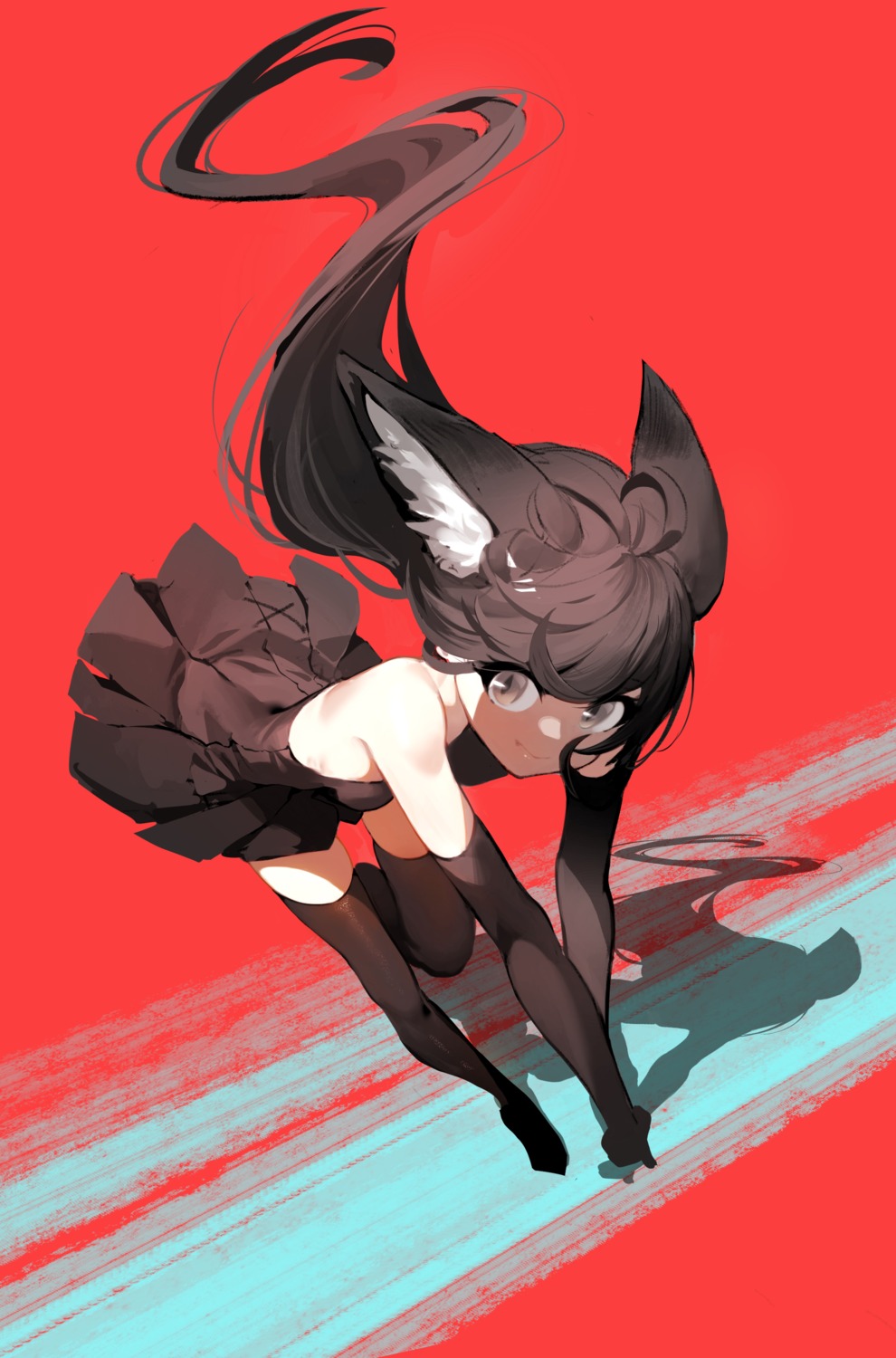 animal_ears, deatheach, dress, no_bra, skirt_lift, thighhighs