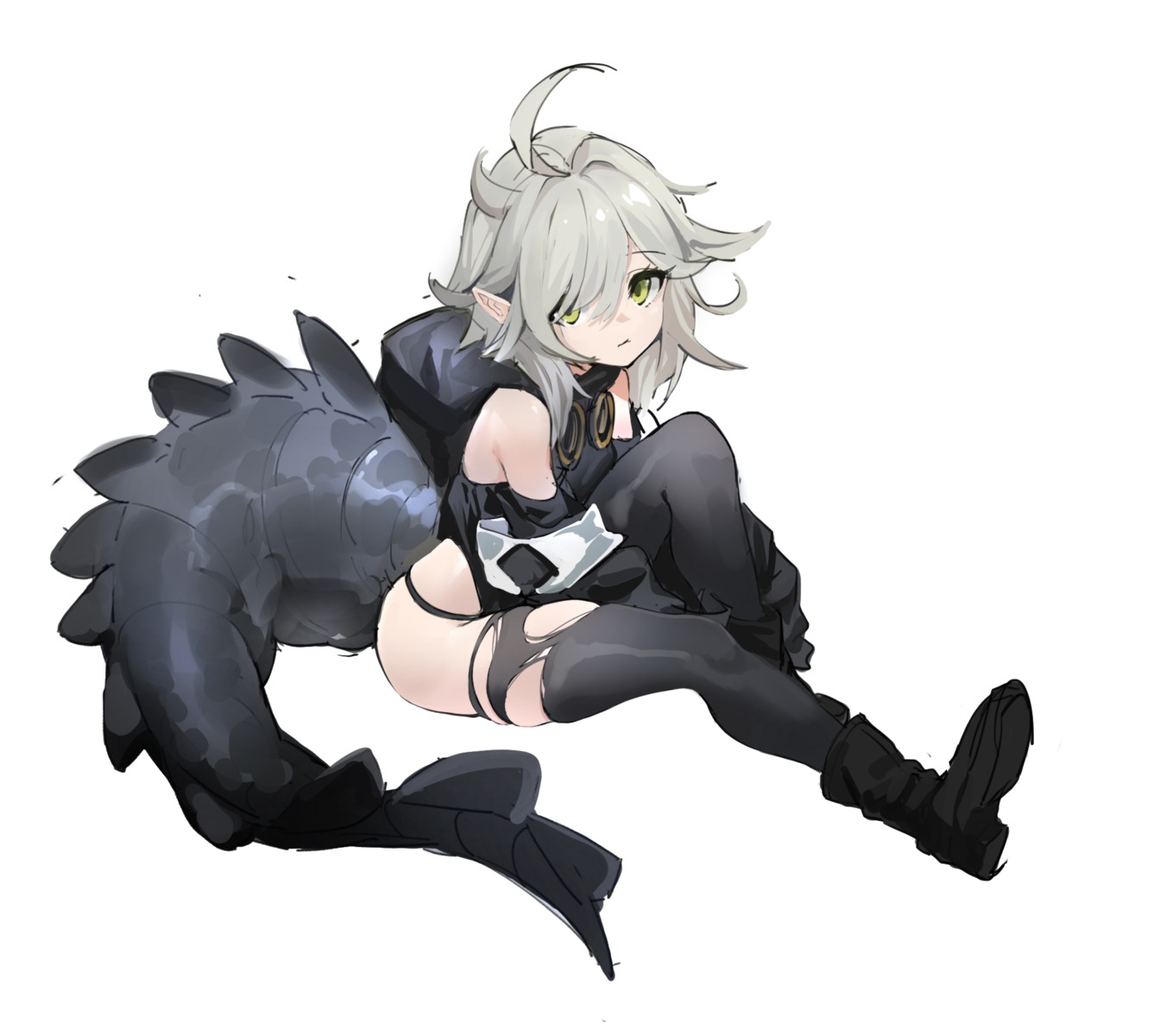 deatheach, pantsu, pointy_ears, tail, thighhighs, torn_clothes