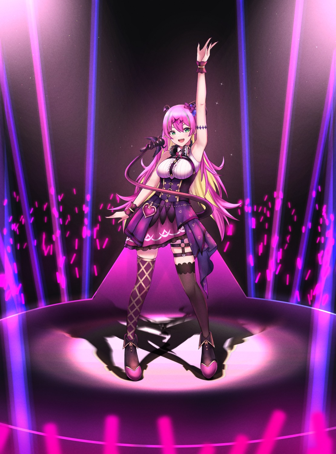 garter, hololive, horns, kenken_(keuken), mano_aloe, stockings, thighhighs