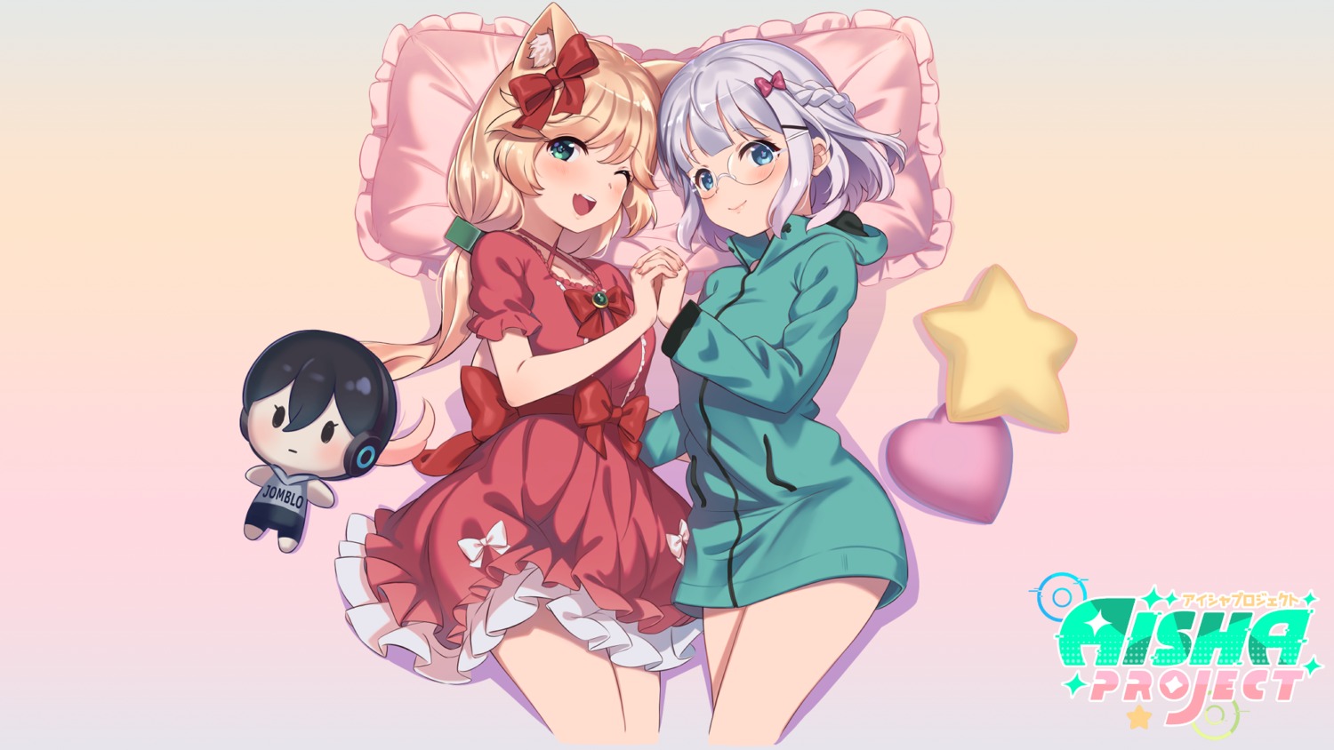 aisha_(virtual_idol), aisha_channel, alia_adelia, alia_adelia_ch., andi_adinata, andi_adinata_channel, animal_ears, chibi, cosplay, crossover, dress, eromanga-sensei, headphones, izumi_sagiri, megane, piano-alice, wallpaper, yamada_elf