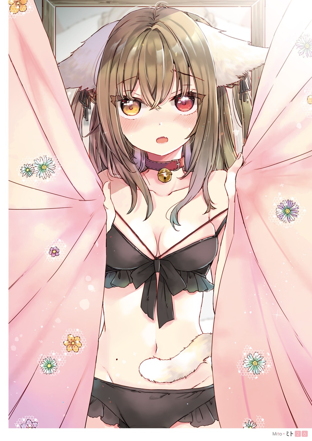 animal_ears, bikini, cleavage, heterochromia, mito, nekomimi, swimsuits, tail