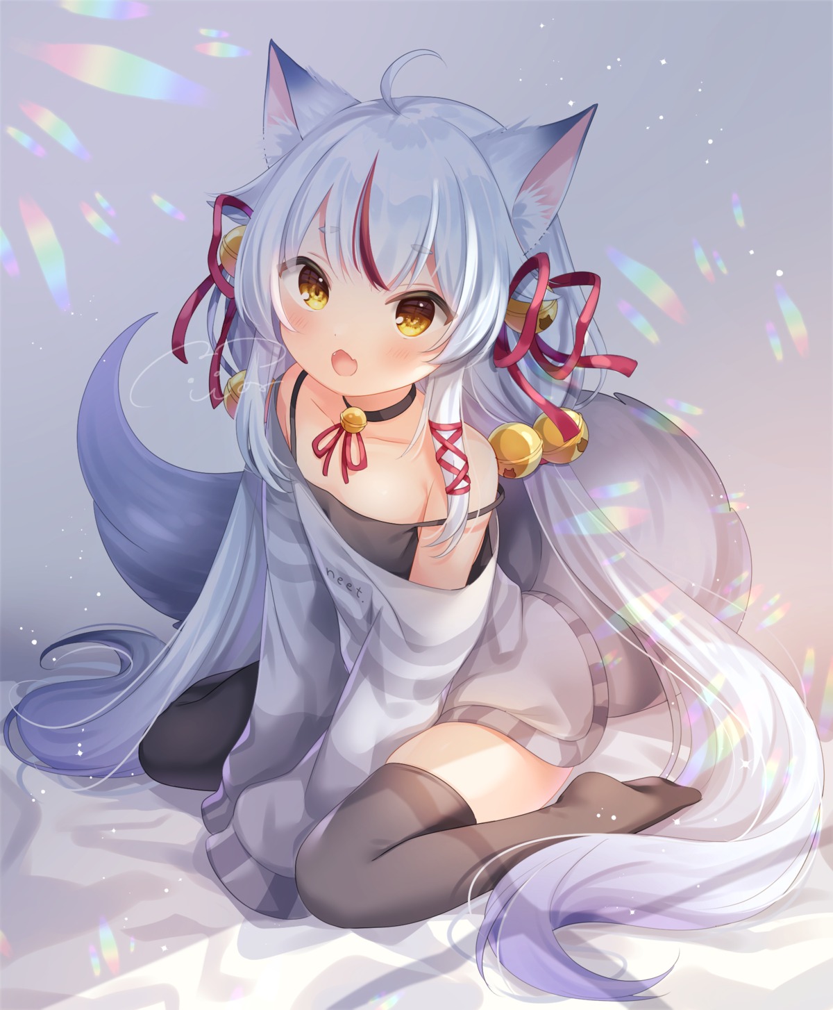 animal_ears, indie_virtual_youtuber, kamiko_kana, komachi_pochi, tail, thighhighs