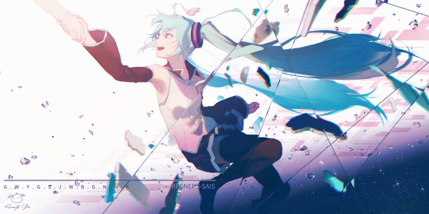 hatsune_miku, skirt_lift, spencer_sais, thighhighs, vocaloid