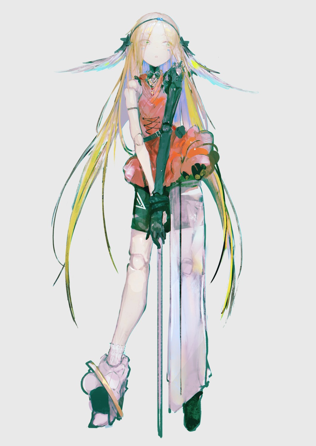 animal_ears, asian_clothes, bike_shorts, heels, lingxing, see_through, sword
