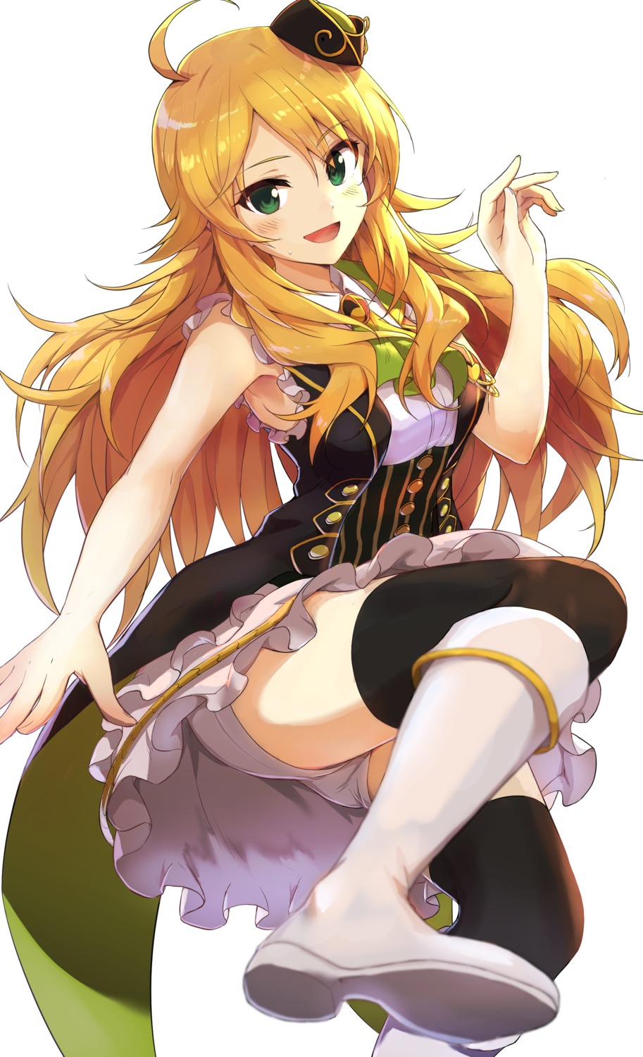 dress, hoshii_miki, shuucream_(syuichi), skirt_lift, the_idolm@ster, thighhighs