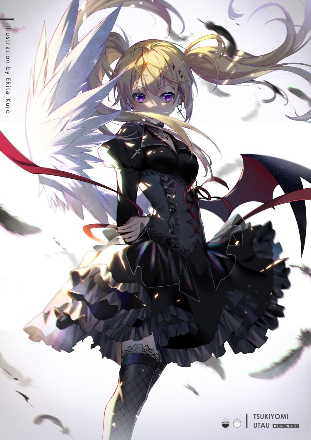 ekita_xuan, fishnets, hoshina_utau, shugo_chara!, skirt_lift, thighhighs, wings