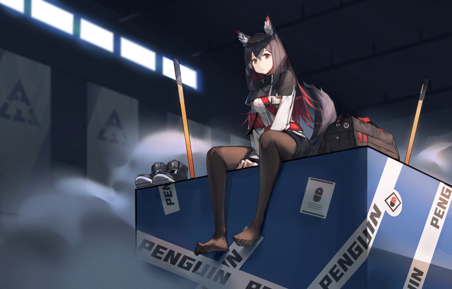 animal_ears, arknights, echomlete, pantyhose, sword, tail, texas_(arknights), uniform