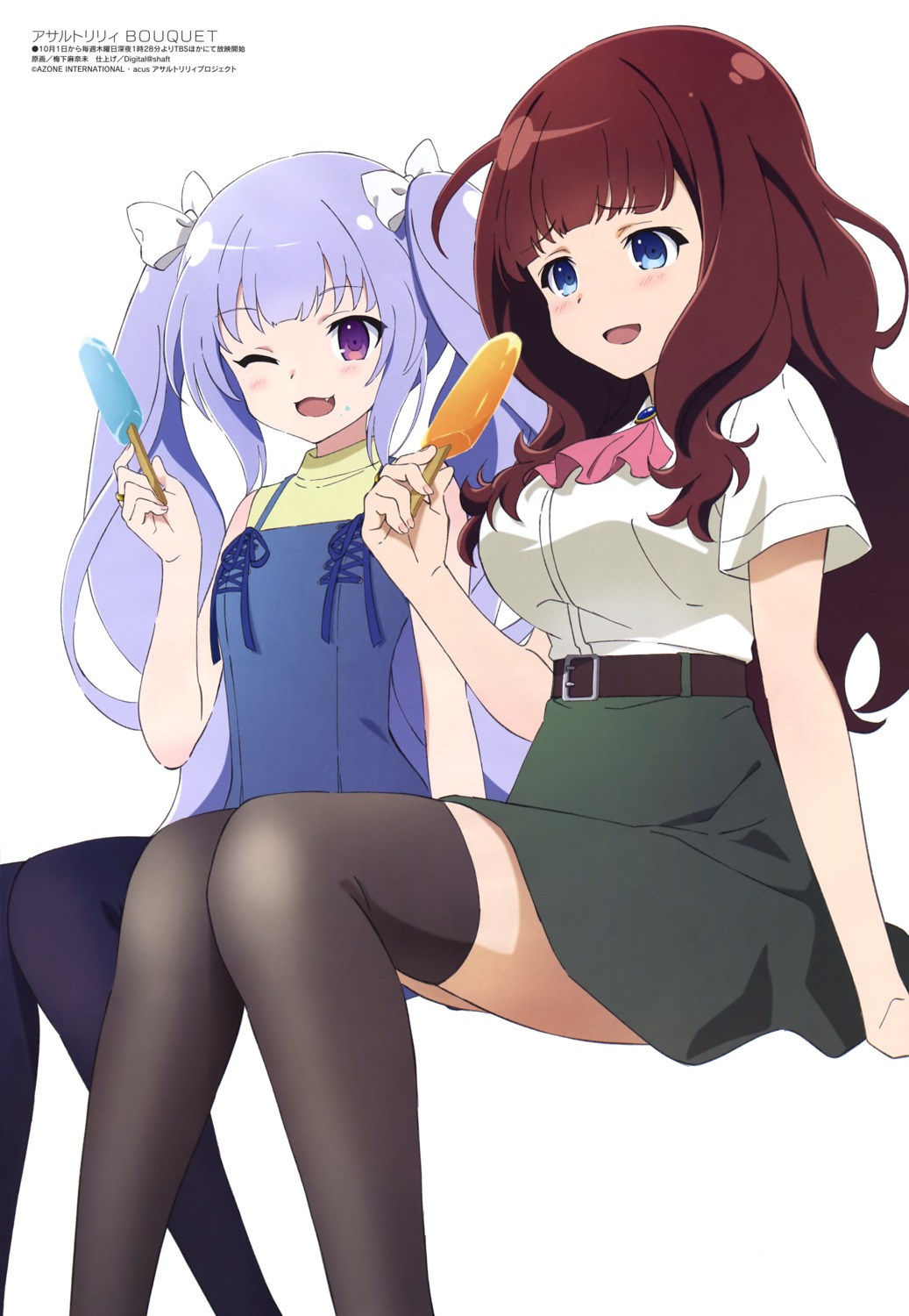 assault_lily, assault_lily_bouquet, dress, kaede_johan_nouvelle, miliam_hildegard_von_guropius, seifuku, skirt_lift, thighhighs