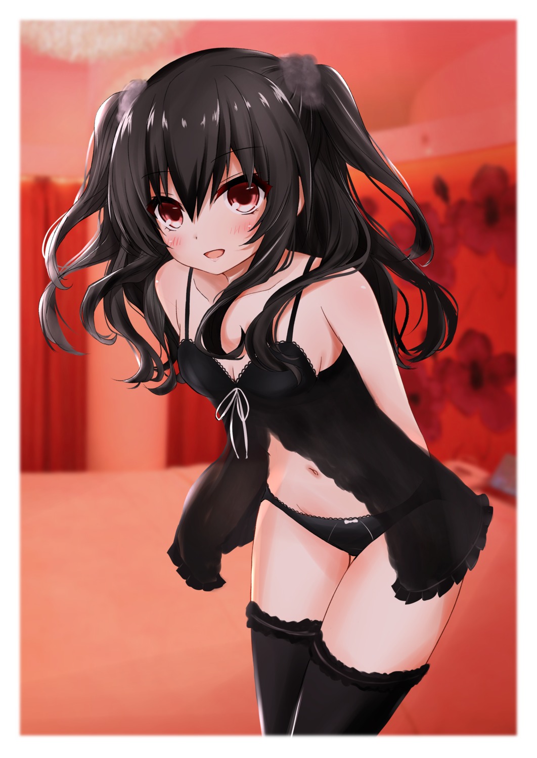 bra, choujigen_game_neptune, cleavage, ex_idol, lingerie, pantsu, see_through, thighhighs, uni_(choujigen_game_neptune)