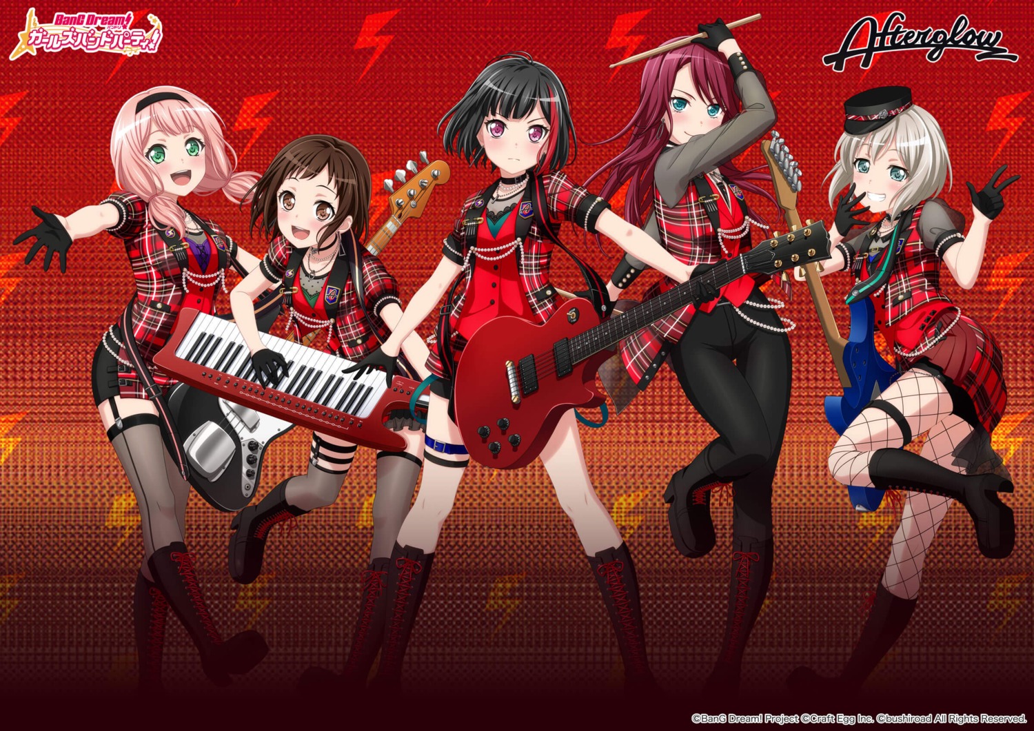 aoba_moca, bang_dream!, fishnets, garter, guitar, hazawa_tsugumi, heels, mitake_ran