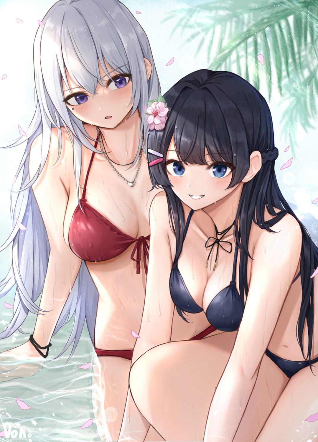 bikini, dodon_gadon, higuchi_kaede, nijisanji, swimsuits, tsukino_mito, wet