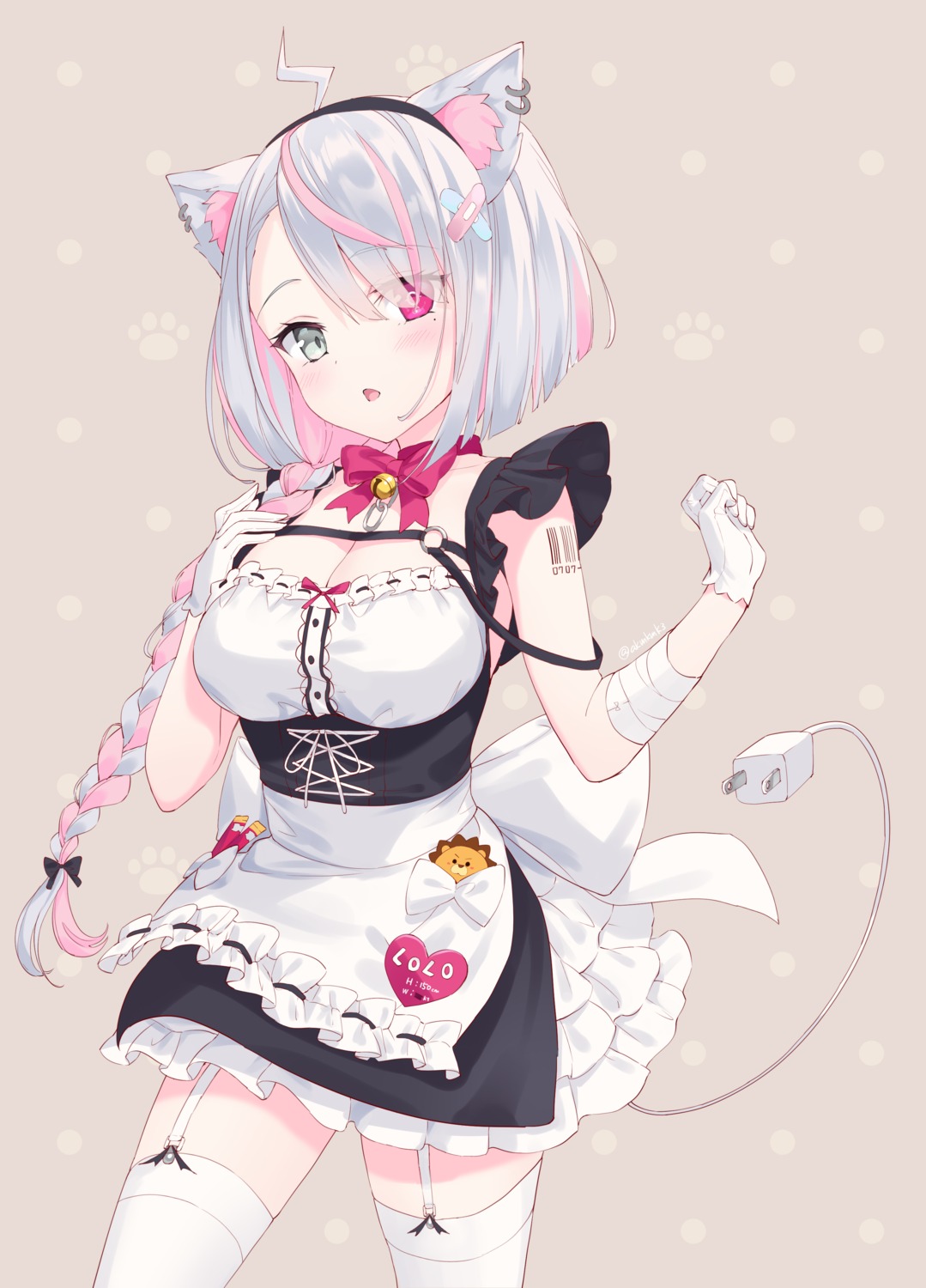 akamoku, animal_ears, bandages, cleavage, heterochromia, maid, nekomimi, roro-chan
