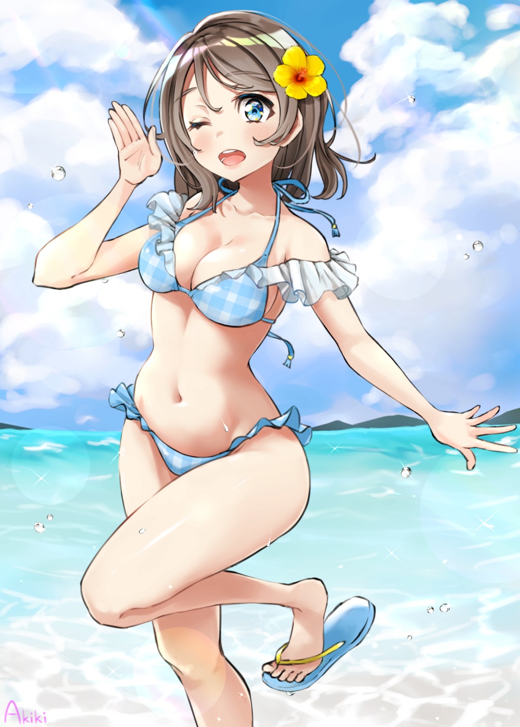 akiki, bikini, cleavage, love_live!_(series), love_live!_sunshine!!, swimsuits, watanabe_you, wet