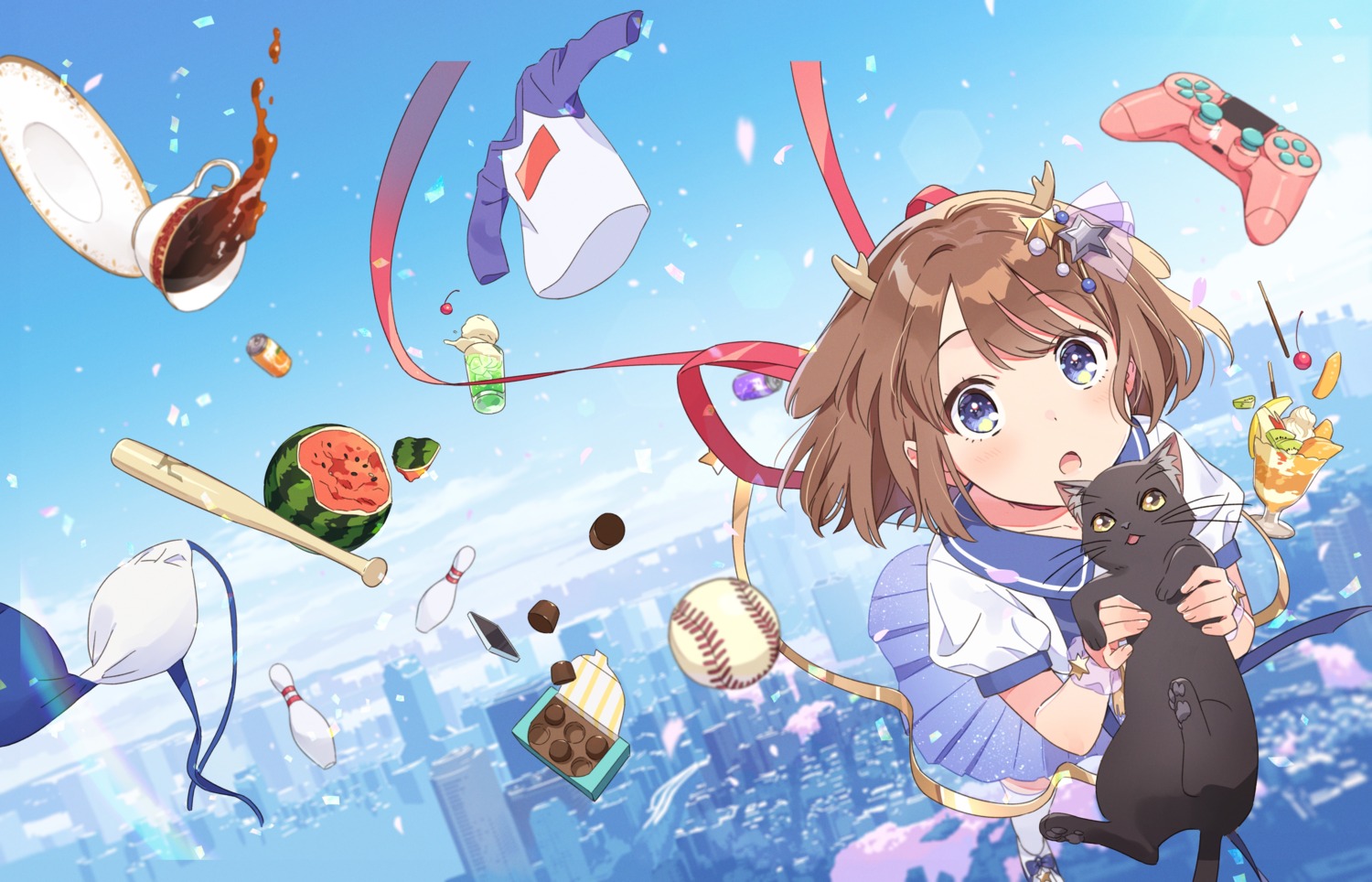 hechima, horns, kano_mahoro, neko, seifuku, skirt_lift, thighhighs