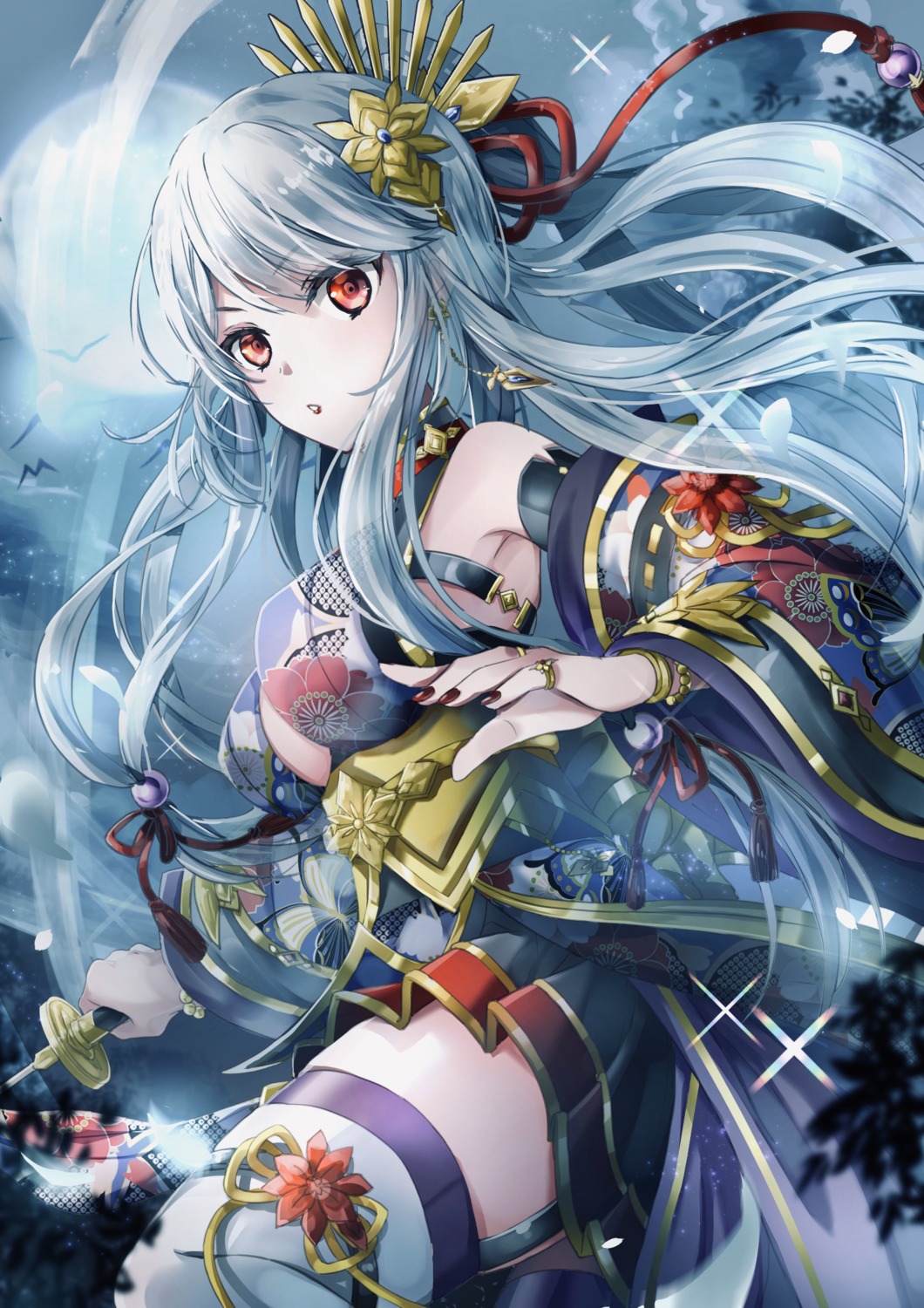 garter, japanese_clothes, kebaboishii, sengoku_fubu, stockings, sword, thighhighs