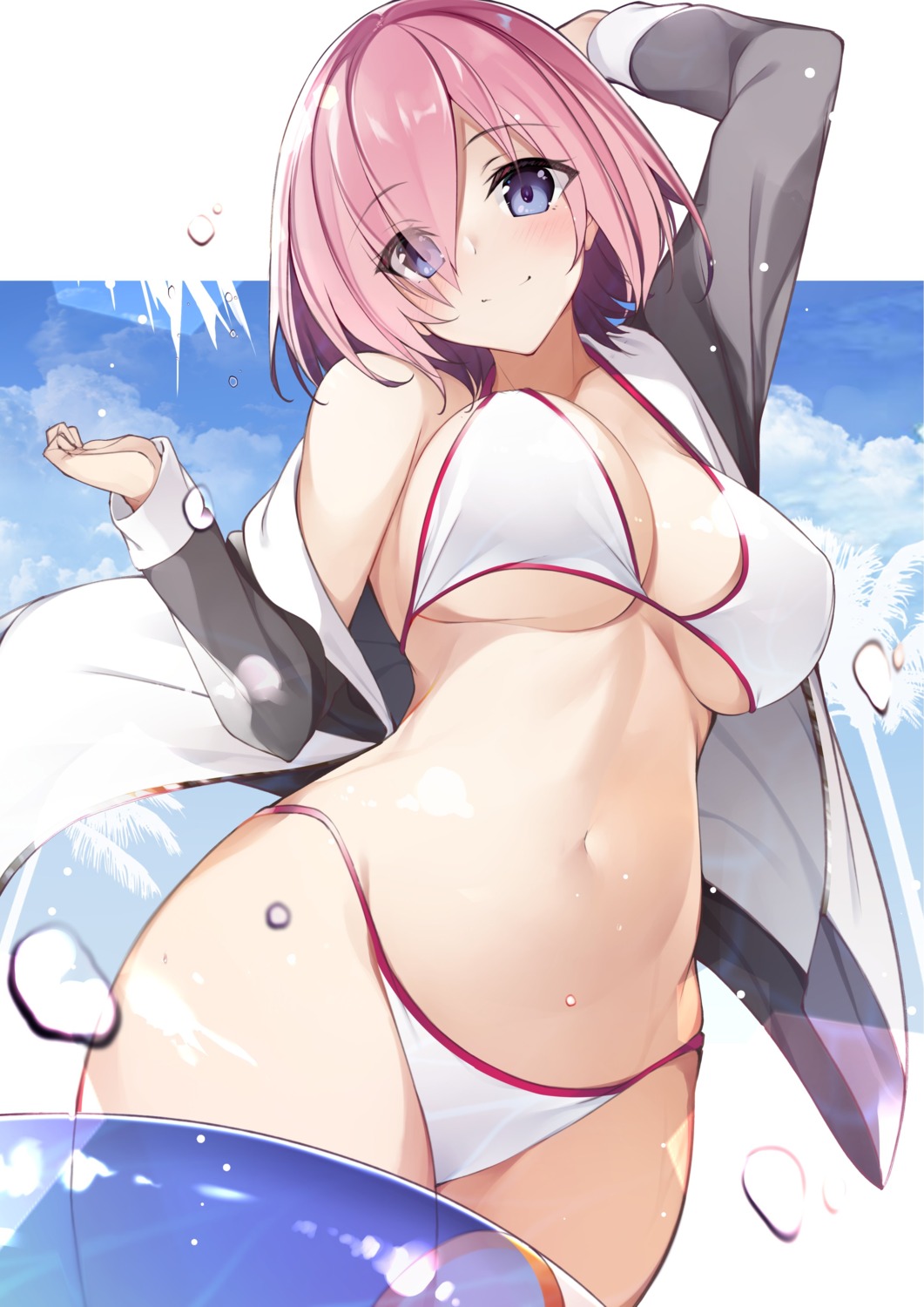 bikini, fate/grand_order, mash_kyrielight, netarou, open_shirt, swimsuits, underboob