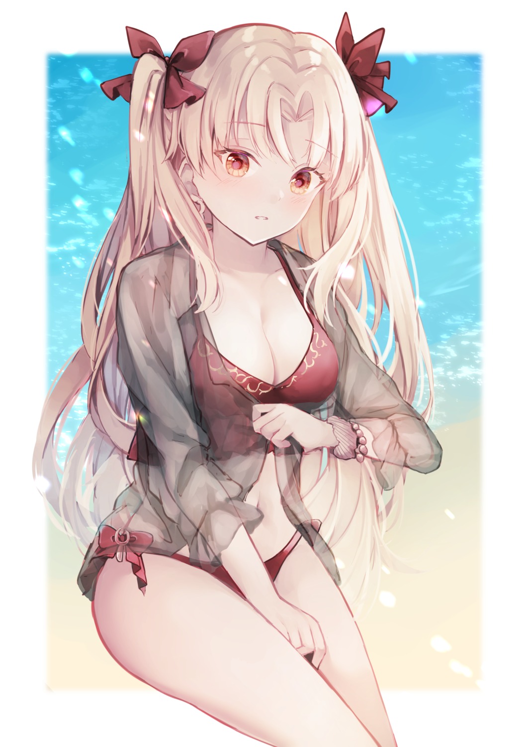 bikini, cleavage, ereshkigal_(fate), fate/grand_order, open_shirt, see_through, swimsuits, yua_(bokubo0806)