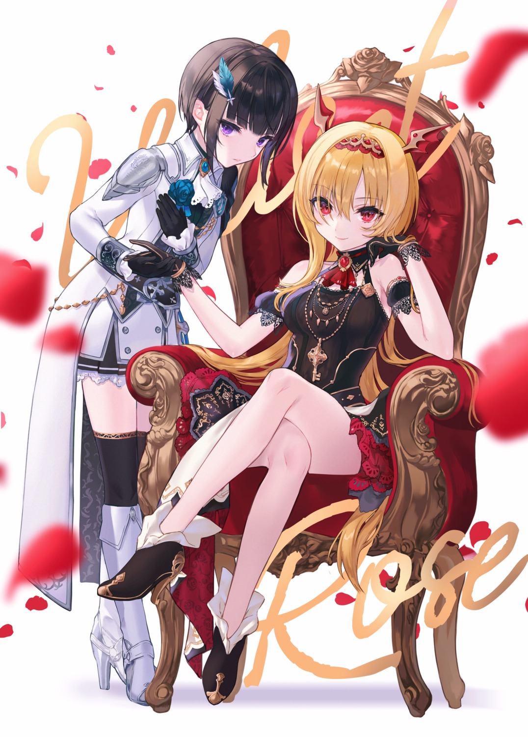 armor, heels, horns, kurosaki_chitose, shirayuki_chiyo, the_idolm@ster, the_idolm@ster_cinderella_girls, thighhighs