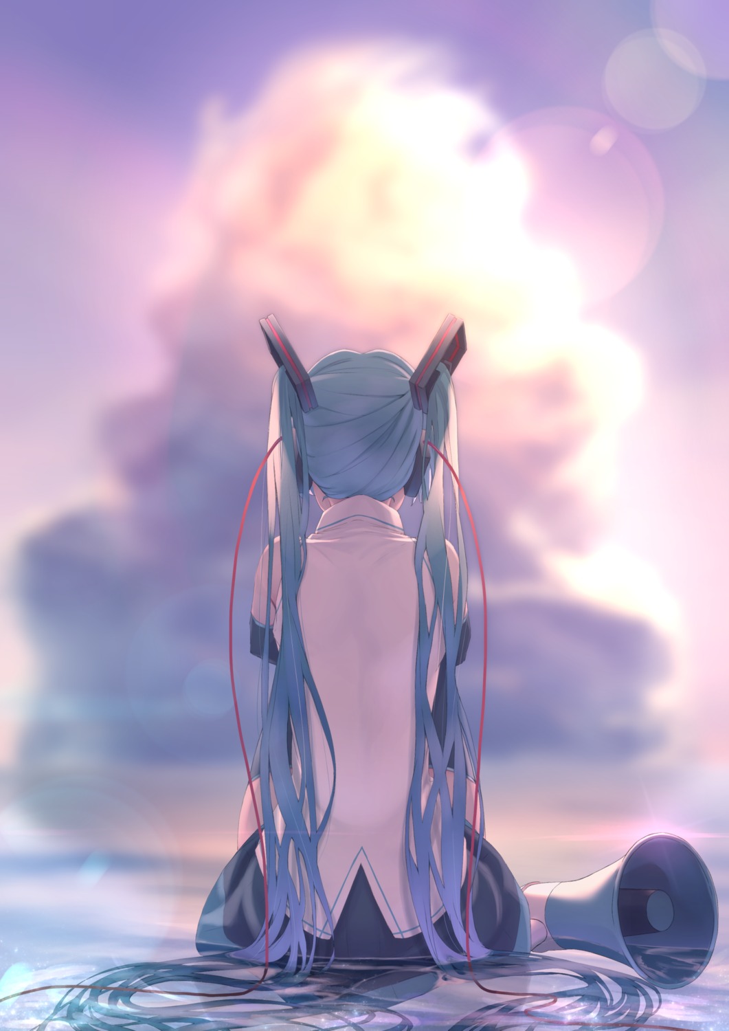 akausuko, hatsune_miku, headphones, vocaloid, wet