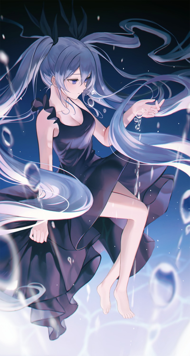 cleavage, dress, hatsune_miku, hb_(qwqw1697), see_through, shinkai_shoujo_(vocaloid), skirt_lift, vocaloid