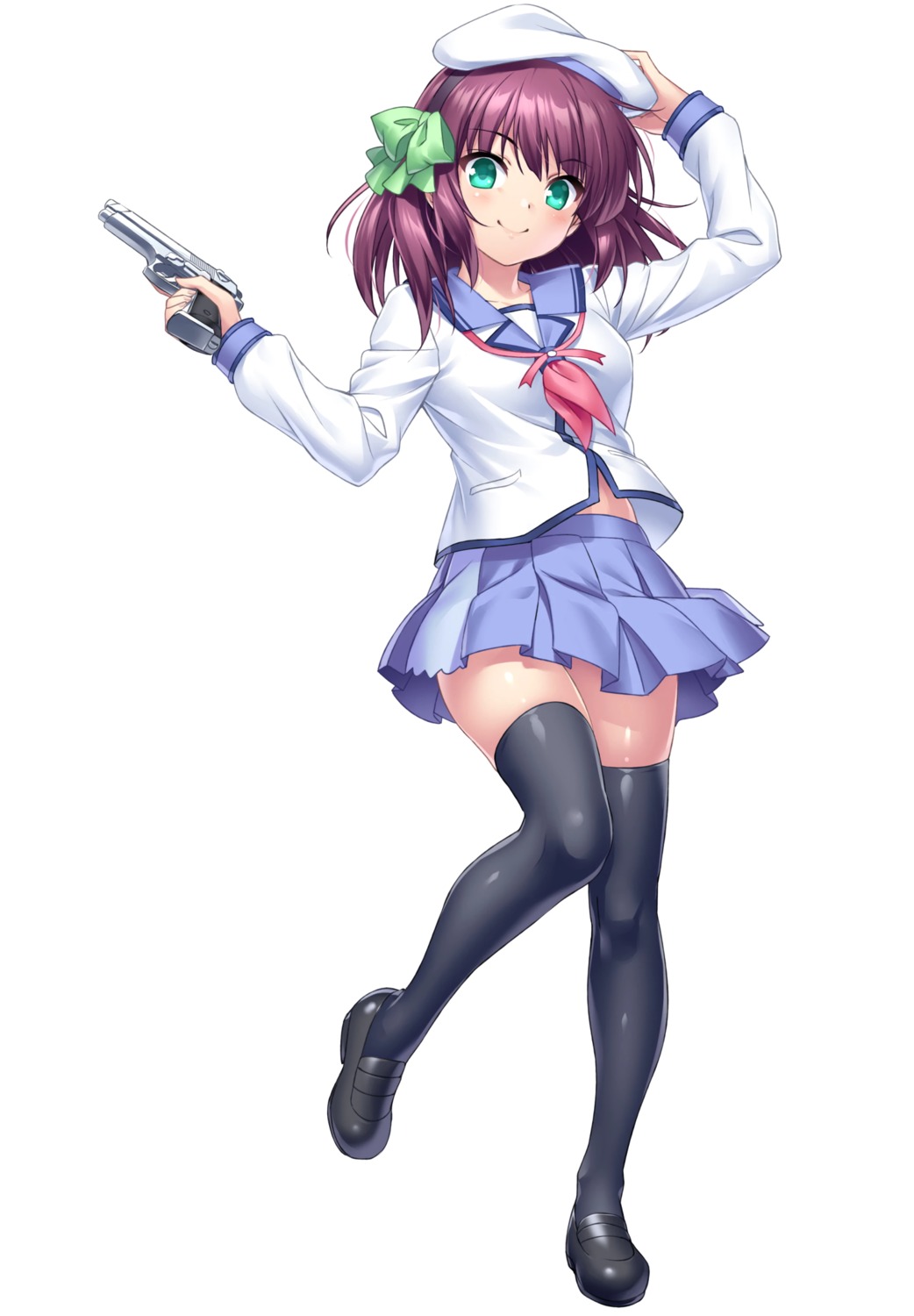 angel_beats!, gun, nakamura_yuri, seifuku, thighhighs, zen