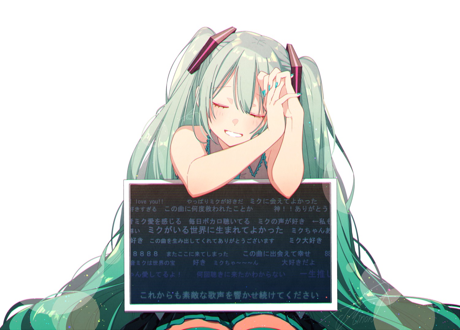 asagao_minoru, hatsune_miku, thighhighs, vocaloid