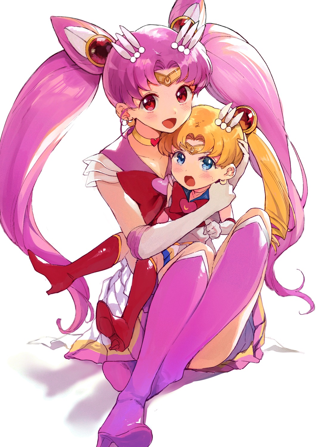 aki_(mare_desiderii), bishoujo_senshi_sailor_moon, chibiusa, heels, seifuku, skirt_lift, tsukino_usagi