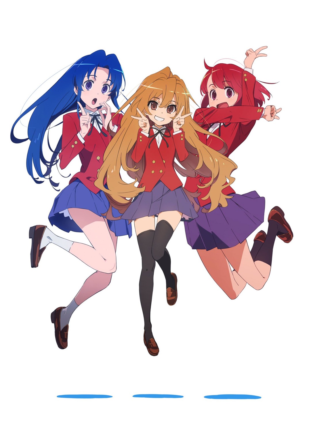 aisaka_taiga, kawashima_ami, kushieda_minori, seifuku, skirt_lift, tanaka_masayoshi, thighhighs, toradora!