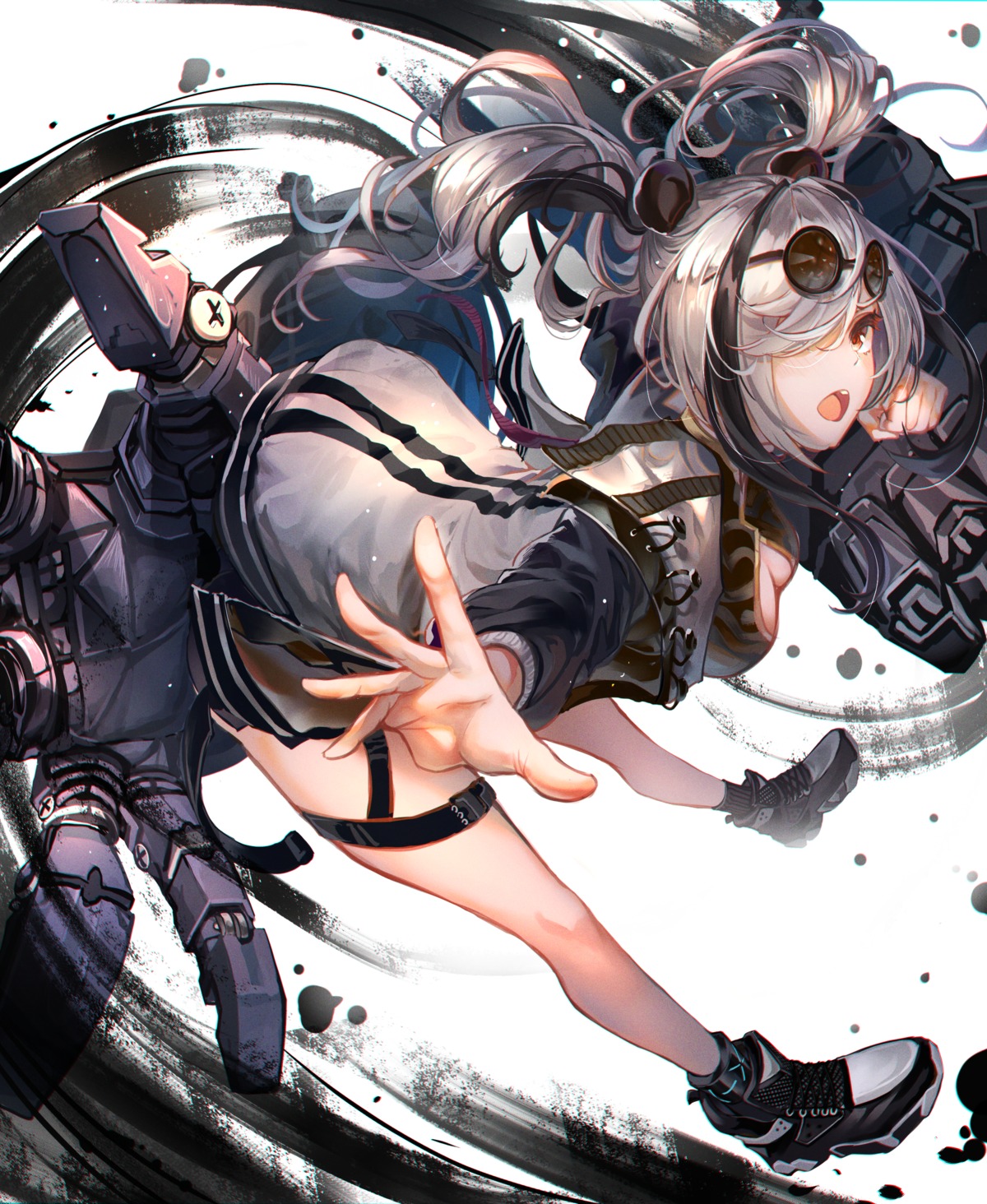 animal_ears, arknights, feater_(arknights), garter, mecha_(alswp), megane