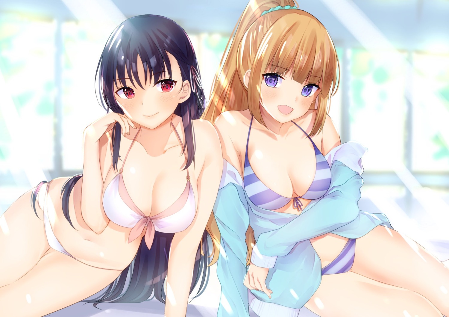 bikini, cleavage, horikita_suzune, karuizawa_kei, open_shirt, swimsuits, youkoso_jitsuryoku_shijou_shugi_no_kyoushitsu_e, yu_yu