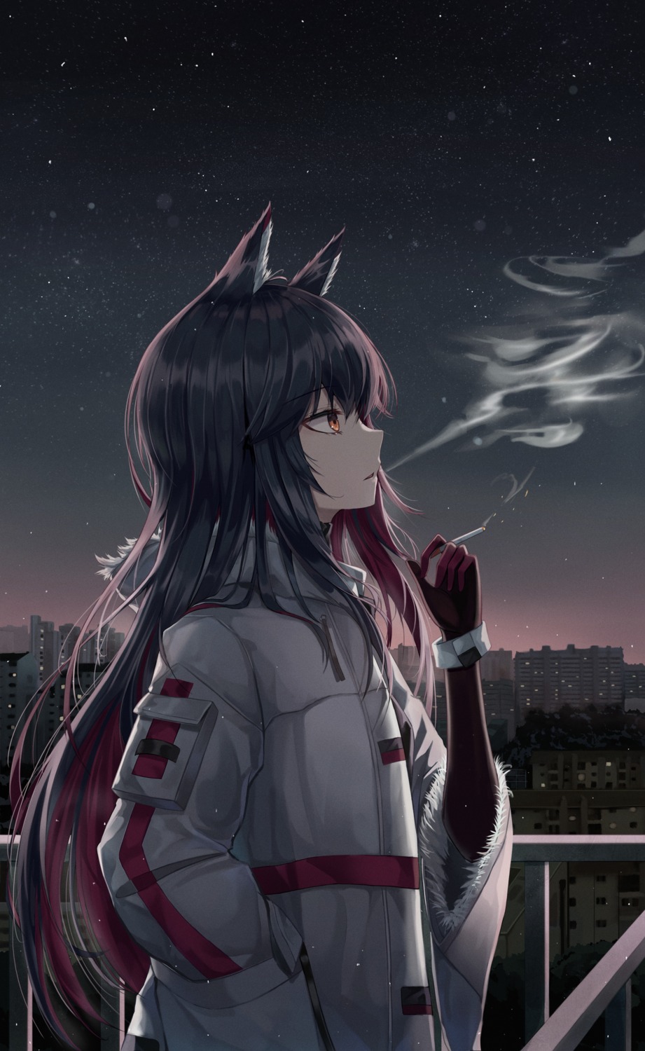 animal_ears, arknights, fall_(aki), smoking, texas_(arknights)