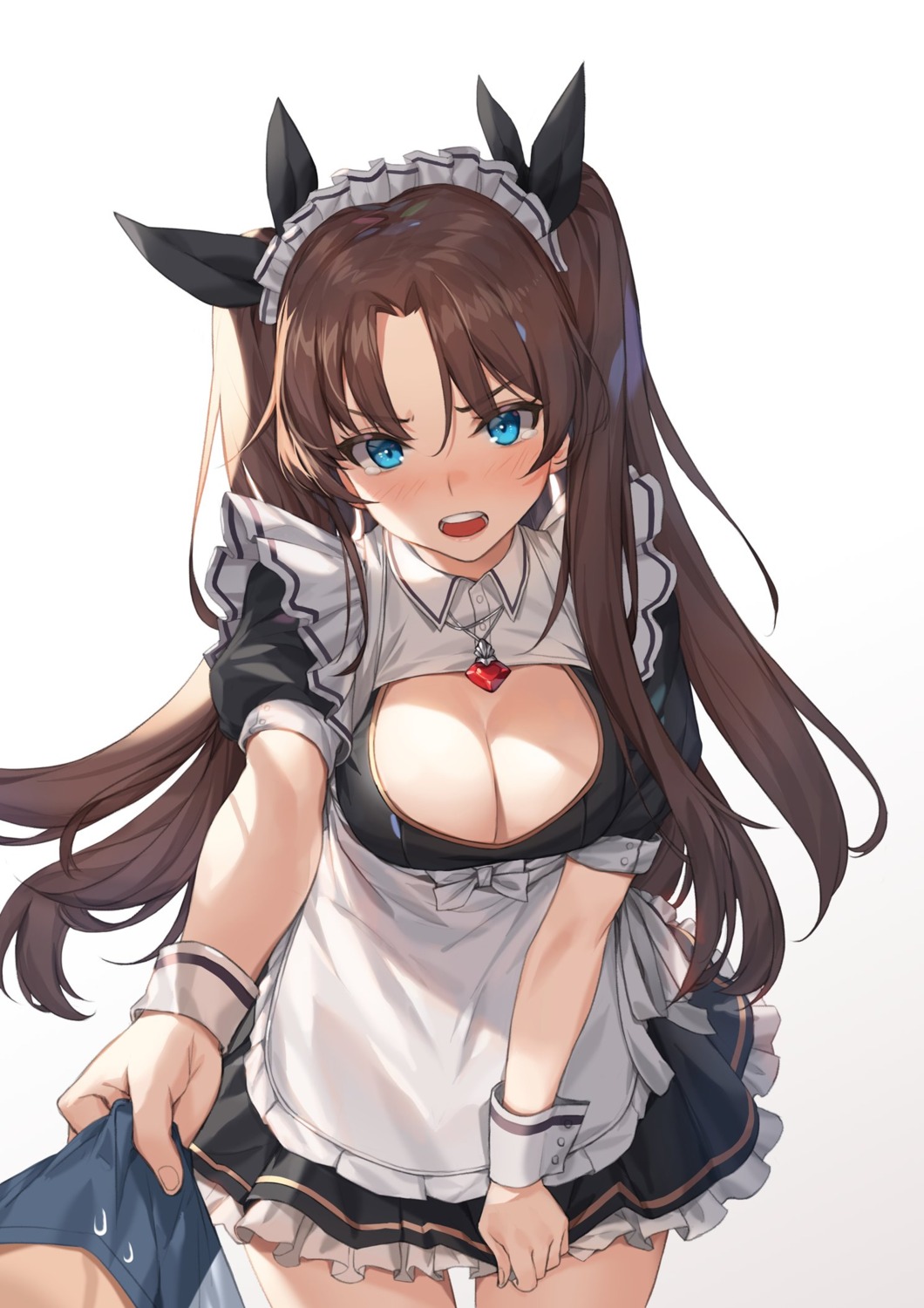 cleavage, emiya_shirou, fate/stay_night, maid, no_bra, piyo_(pixiv_2308057), toosaka_rin
