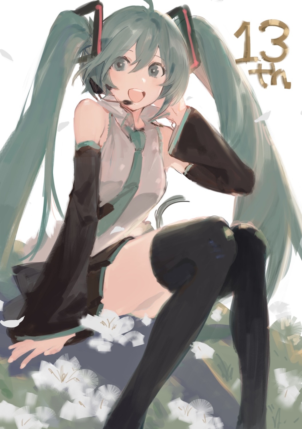hatsune_miku, headphones, seifuku, skirt_lift, thighhighs, tsuiru, vocaloid