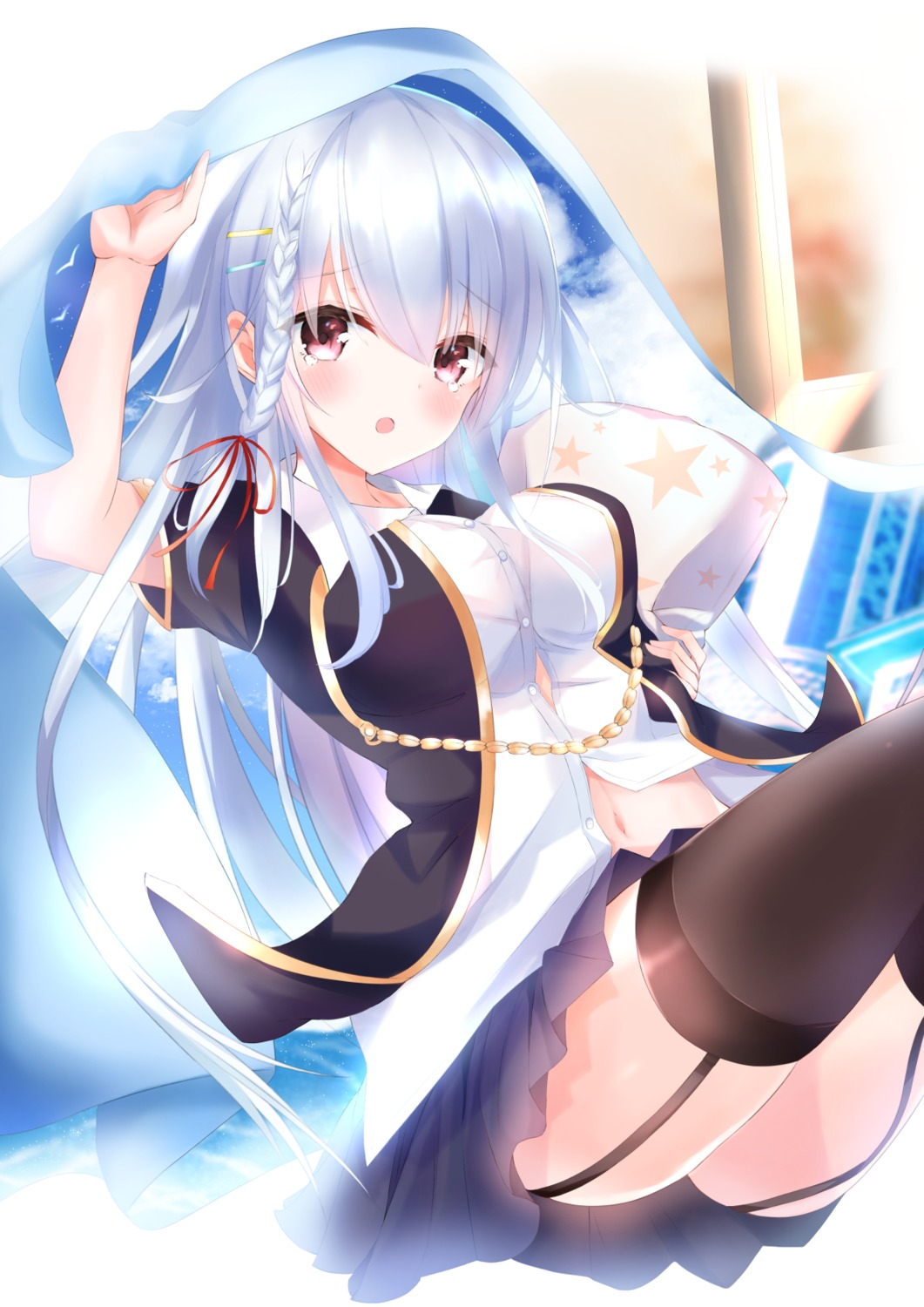 maddo_(gasser_0518), seifuku, skirt_lift, stockings, thighhighs