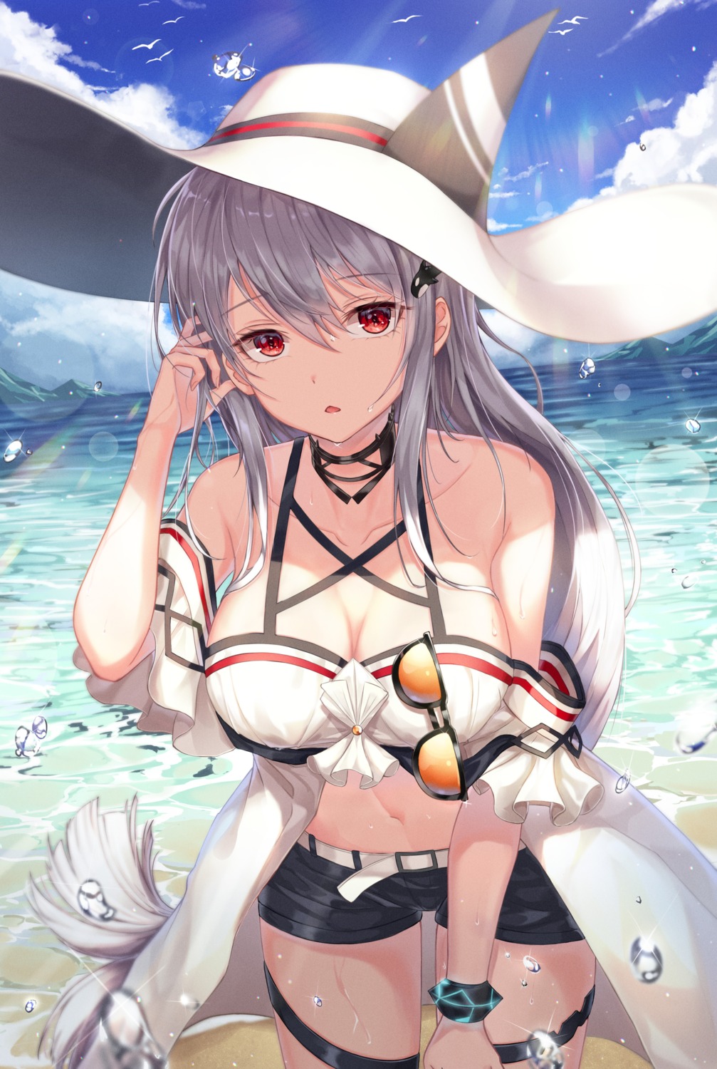 arknights, fall_(aki), garter, skadi_(arknights), wet