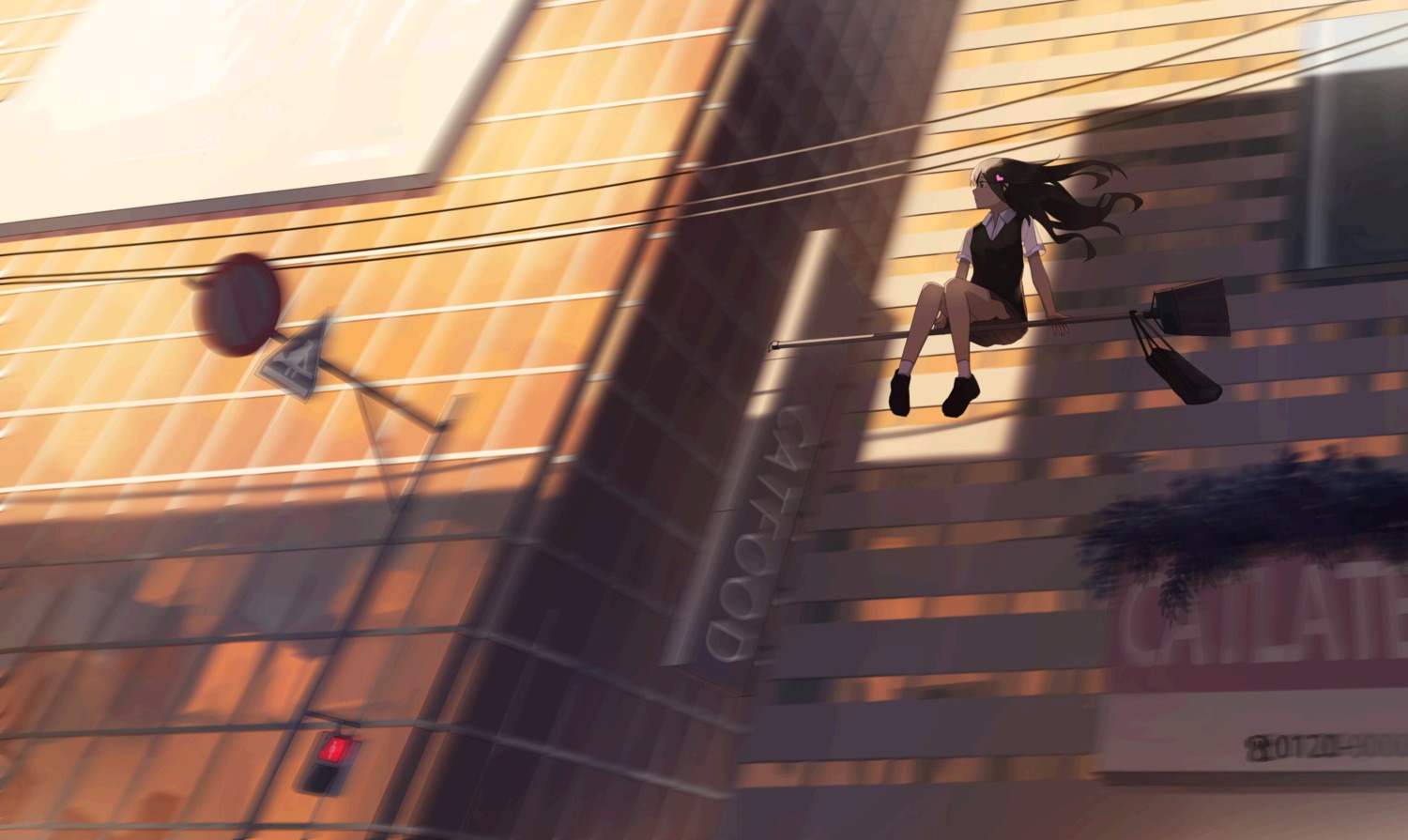 im_catfood, landscape, seifuku, skirt_lift, sweater