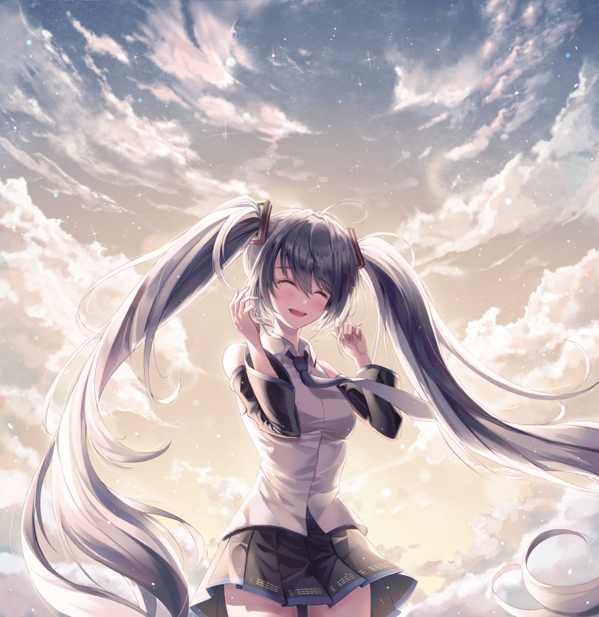 fall_(aki), hatsune_miku, headphones, vocaloid