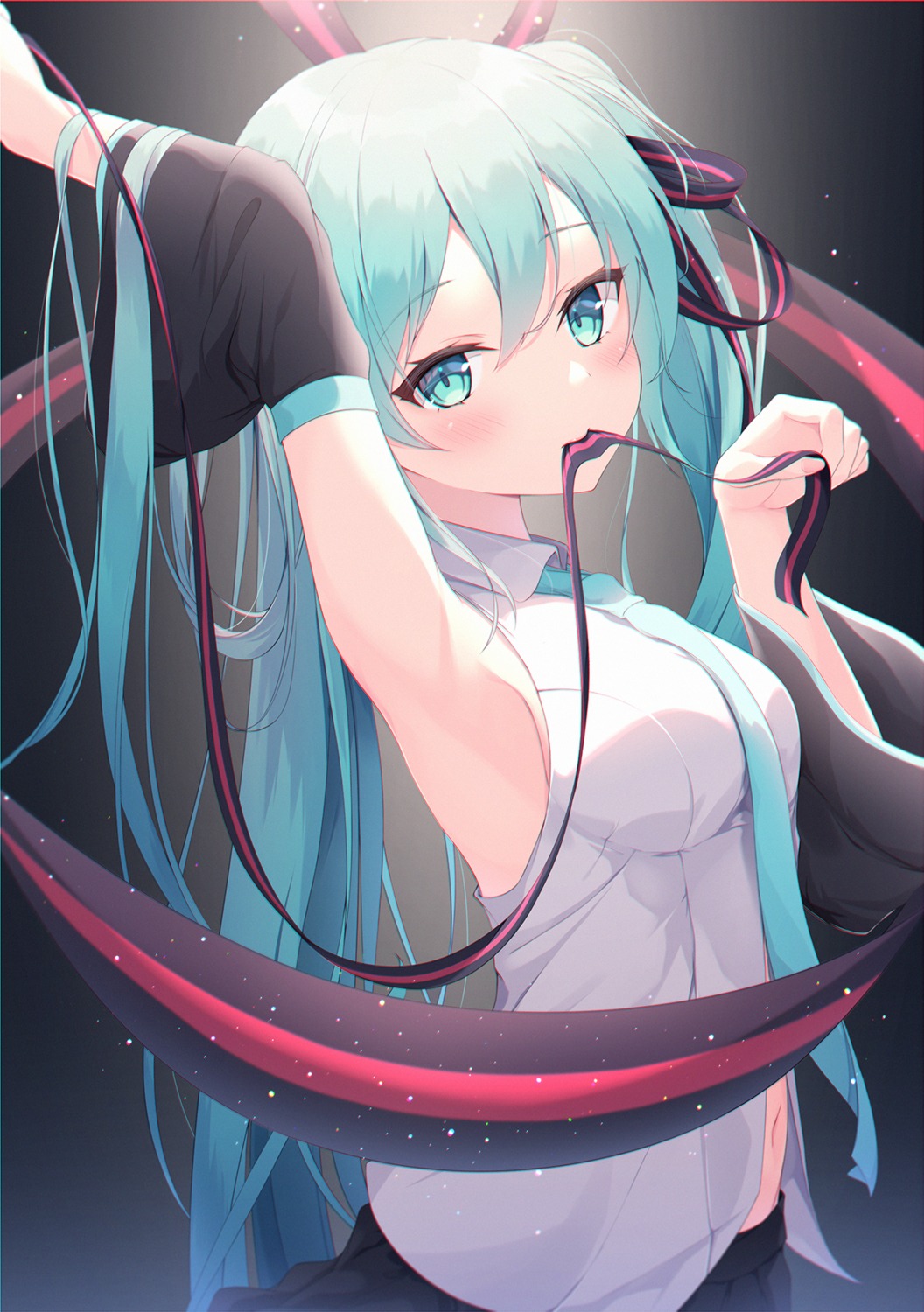 hatsune_miku, open_shirt, vocaloid, yumenone_(conectarts)