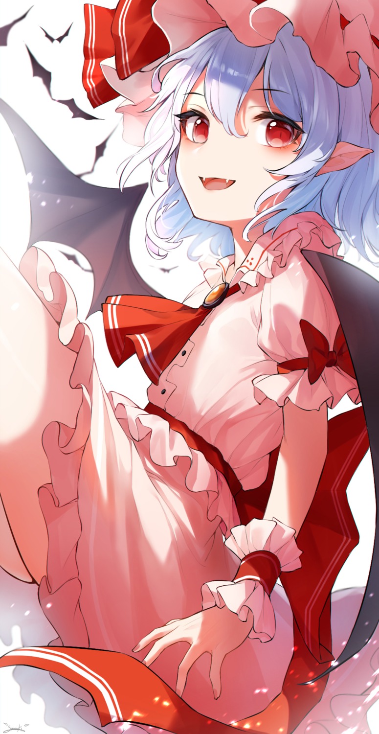 pointy_ears, remilia_scarlet, skirt_lift, snozaki, touhou, wings