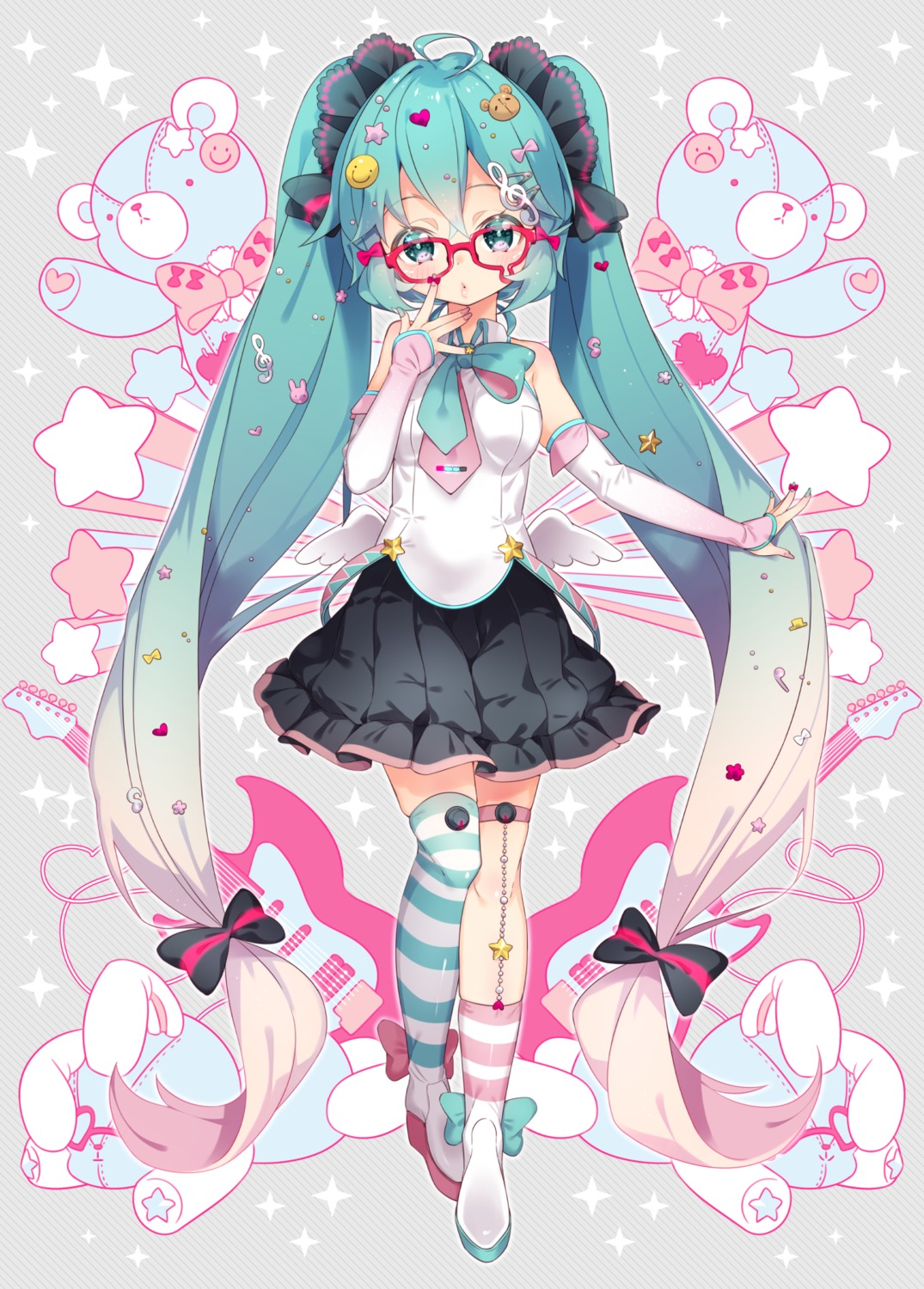 arami_o_8, garter, garter_belt, hatsune_miku, megane, thighhighs, vocaloid, wings