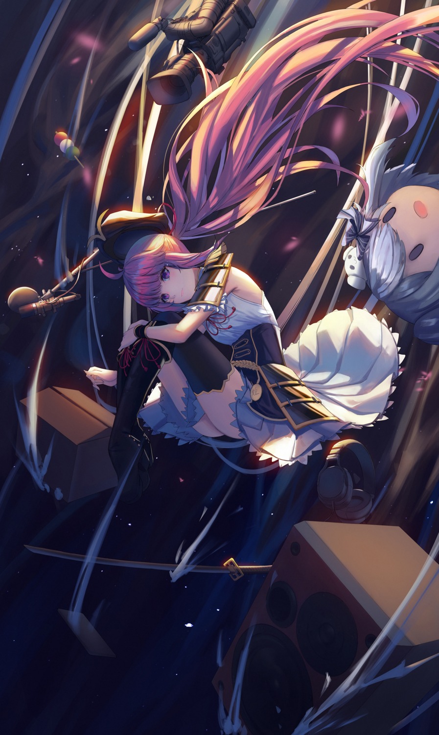 armor, heels, kumachi, skirt_lift, thighhighs