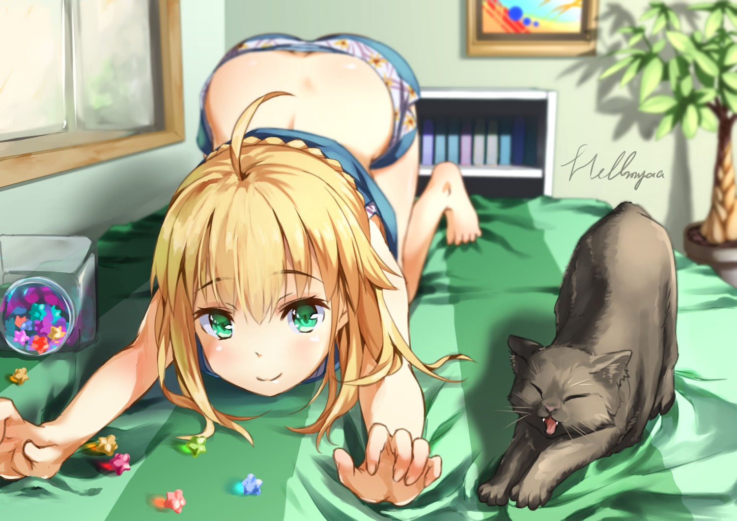 artoria_pendragon_(fate), fate/stay_night, hellnyaa, neko, shirt_lift